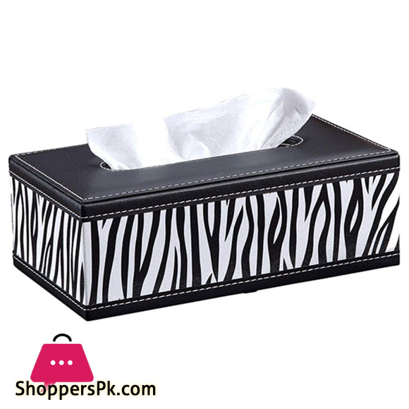 Home Decor PU Leather Tissue Box Cover Rectangular Tissue Box Holders Black and White Zebra