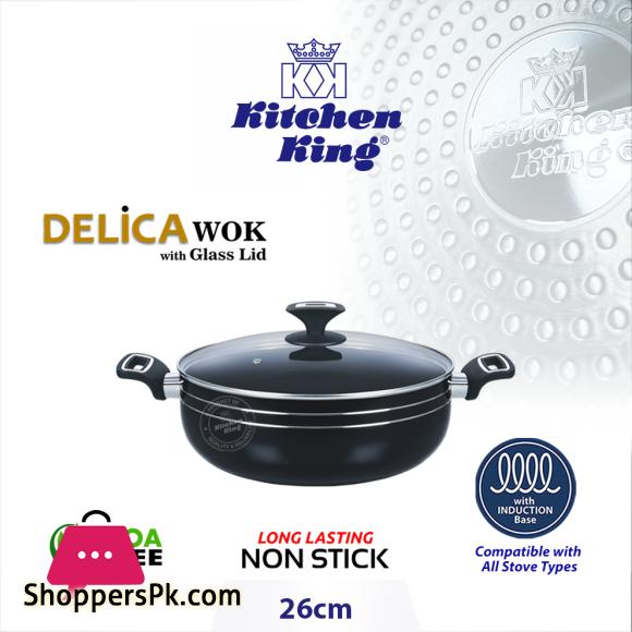 kitchen king Delica Wok Glass Lid Induction Safe – 26cm