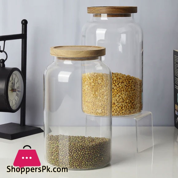 Kitchen Storage Airtight Jars Canister With Wooden Lid 1000ml