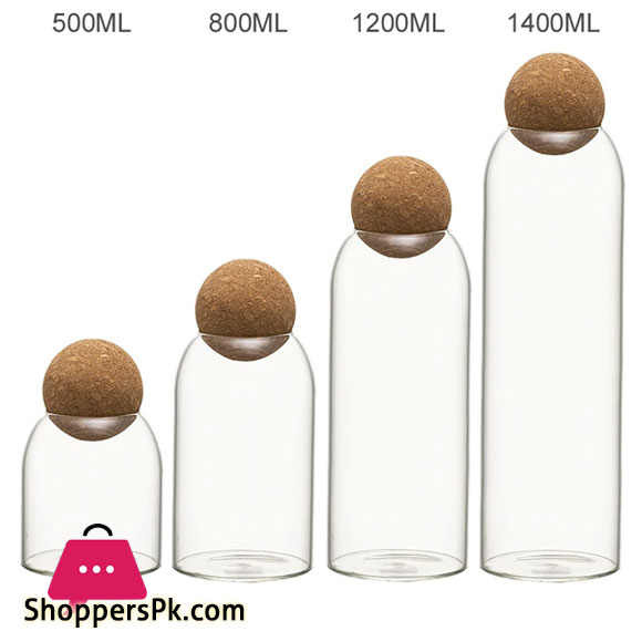 Lead-Free Glass Jar 4 Pieces Cork Ball Jar Set