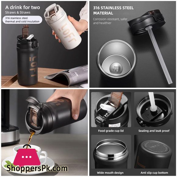 LOFT Free Stainless Steel Vacuum Ceramic Double Drinking Cup 600ml