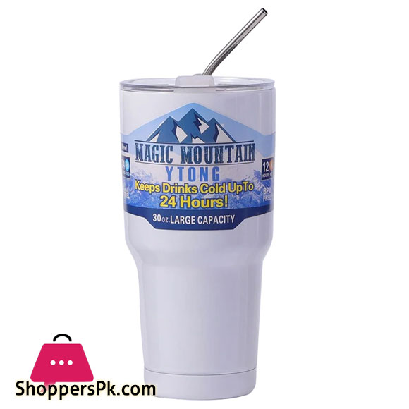 Magic Stainless Steel Thermos Cup with Straw, Iced Coffee, Vacuum Insulated Bottle, Car Travel, Outdoor Mountain Cup, Clicks