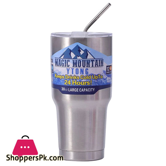 Magic Stainless Steel Thermos Cup with Straw, Iced Coffee, Vacuum Insulated Bottle, Car Travel, Outdoor Mountain Cup, Clicks