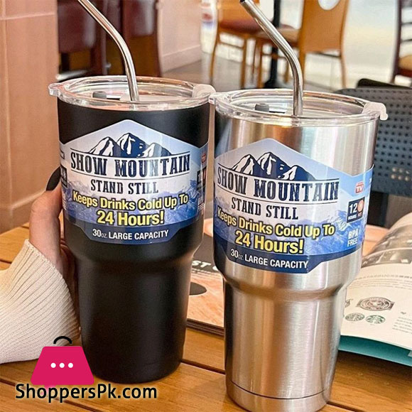 Magic Stainless Steel Thermos Cup with Straw, Iced Coffee, Vacuum Insulated Bottle, Car Travel, Outdoor Mountain Cup, Clicks