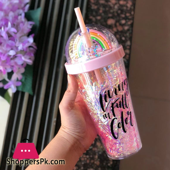 Rainbow Bottle with Glitter Straw Cup 450ml