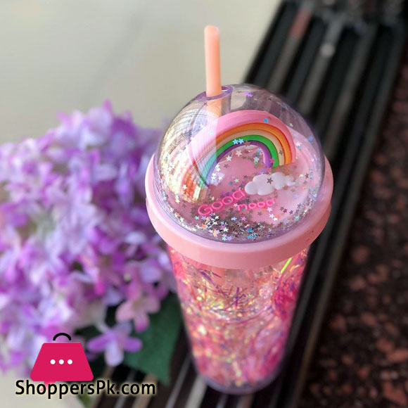Rainbow Bottle with Glitter Straw Cup 450ml