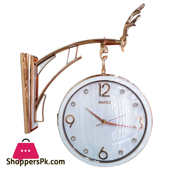 Reindeer Design Antique Look Golden White And Golden Black Round Wall Hanging Double Sided 2 Faces Retro Station Wall Clock