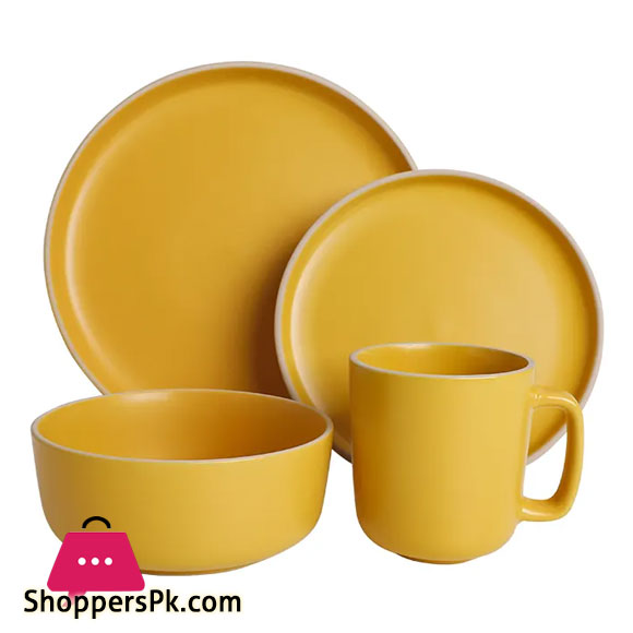 Shoppers Basics Stoneware Breakfast Set Dinnerware Set Sunshine Yellow 16 Piece Service for 4
