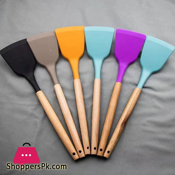 Silicone Wooden Handle Turner Cooking Spoon - 1 Pcs
