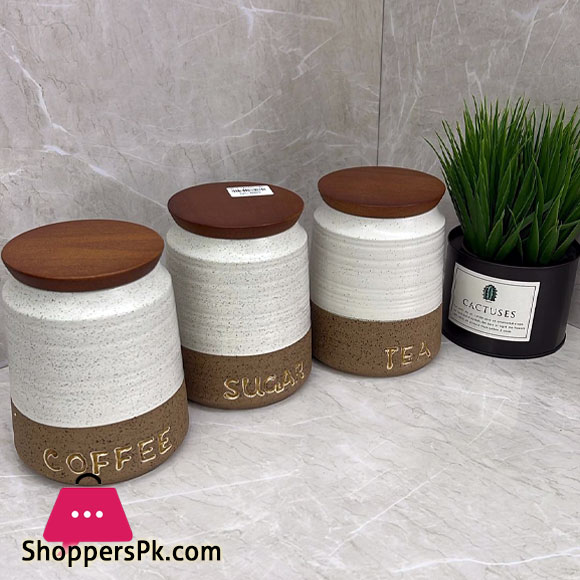 Stoneware Sugar Tea Coffee Modern Jar Wooden Lid
