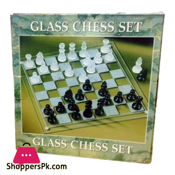 Vintage Glass Chess Set 32 Frosted and Clear Pieces with Board and Glass Box