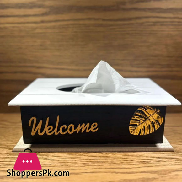 Wooden Tissue Box with Metal Leaf Emboss