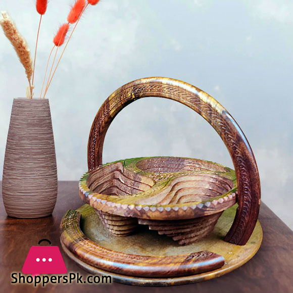 Wooden Dry Fruit Collapsible Basket Handcrafted Sheeshum Wood