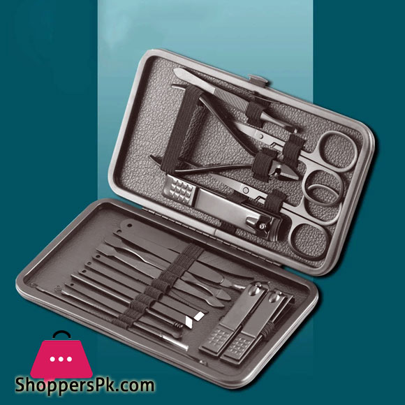 18 Pcs Nail Clipper Set Classic Black Travel Professinal Stainless Steel Beauty Kits Face Hand Foot Care Tools Home
