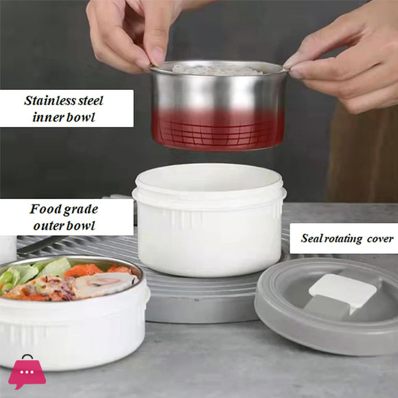 304 Stainless Steel Thermos Lunch Box Round Leak-Proof Multilayer Sealed Insulated Food Storage Container Work School Bento Box 2.6 Liter