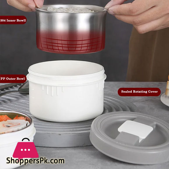 304 Stainless Steel Thermos Lunch Box Round Leak-Proof Multilayer Sealed Insulated Food Storage Container Work School Bento Box 1.9 Liter