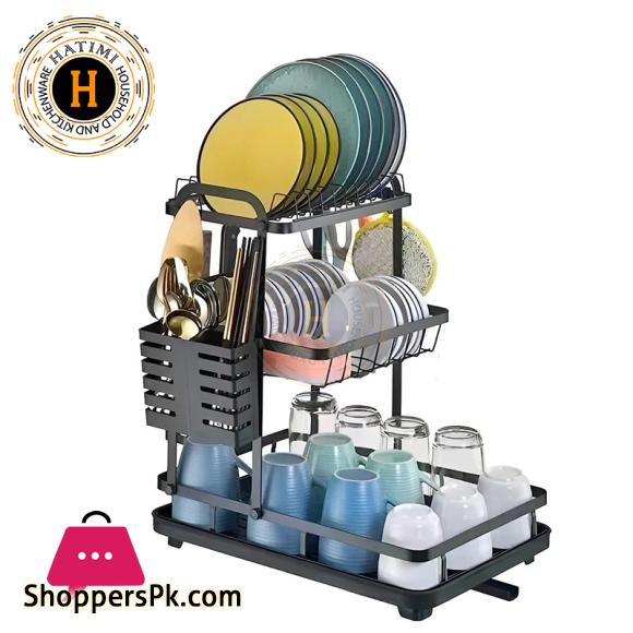 Dish Drying Rack 3 Tiers Detachable Dish Rack and Draining Board Set, Organizer Rack with Utensil Holder