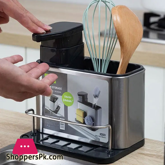 Kitchen Soap Dispenser with Sponge Holder Liquid Soap Dispenser Holder Pump Bottle for Sink with Brush Sponge Holder Holder