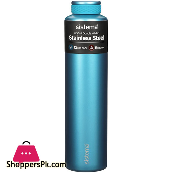 Original Sistema Hydrate Stainless Steel Water Bottle 600 ml BPA-Free Double Wall Vacuum Insulated Metal Water Bottle Keeps Liquid Hot & Cool