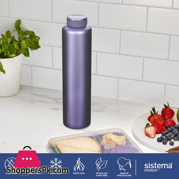 Original Sistema Hydrate Stainless Steel Water Bottle 600 ml BPA-Free Double Wall Vacuum Insulated Metal Water Bottle Keeps Liquid Hot & Cool