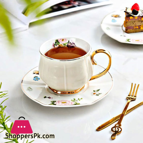 Queen Victoria Cream Shine Cup Saucers with Elegant Gold Touch Set of Six