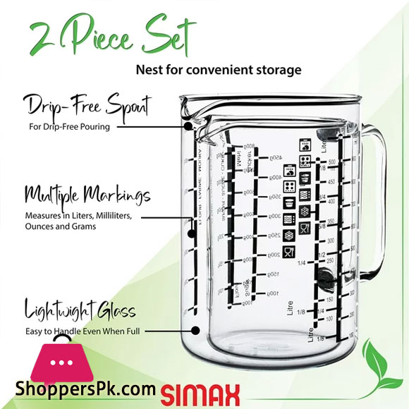 Simax Borosilicate Fireproof Measuring Jugs 1L & 500ml Set of 2