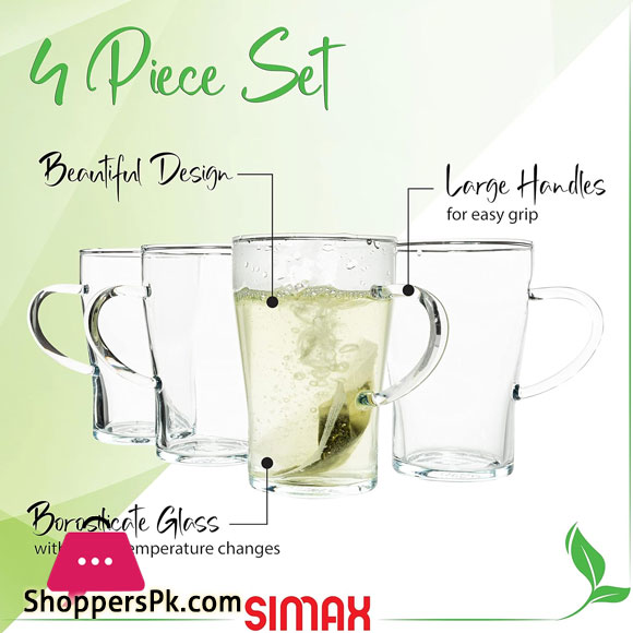 Simax Glass Coffee Mugs, 10 Oz Glass Mug, Set of 4 Latte Mugs, Borosilicate Glass Tea Cups