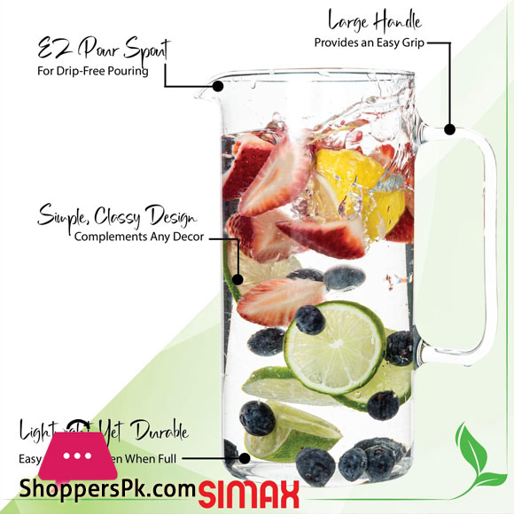Simax Glass Pitcher 02.Ltr Borosilicate Glass Water Pitchers, Hot and Cold Safe Sangria Pitchers, for Beverage, Iced Tea, Lemonade & Juice