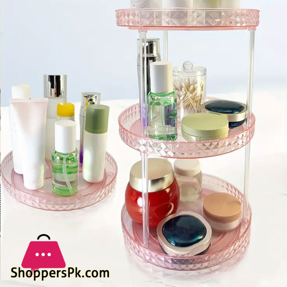 Transparent Rotating Round Cosmetics Storage Rack, Diamond 3-layer Makeup Storage Rack