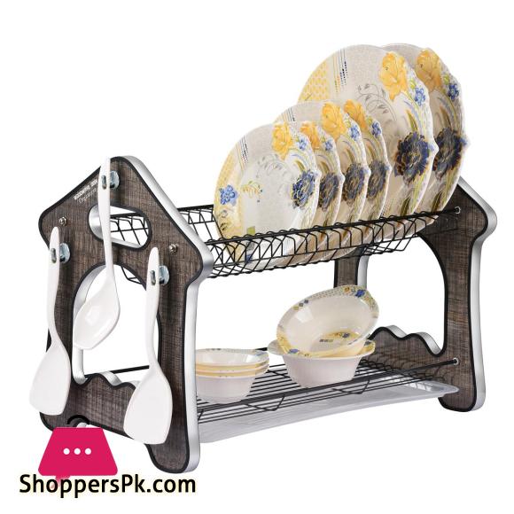 2 Tier WoodWave Dish Drying Rack Dish Organizer With Draining Tray For Bowl Cup Plate Tray & Sink accessories