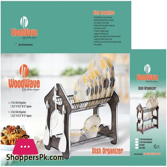 2 Tier WoodWave Dish Drying Rack Dish Organizer With Draining Tray For Bowl Cup Plate Tray & Sink accessories