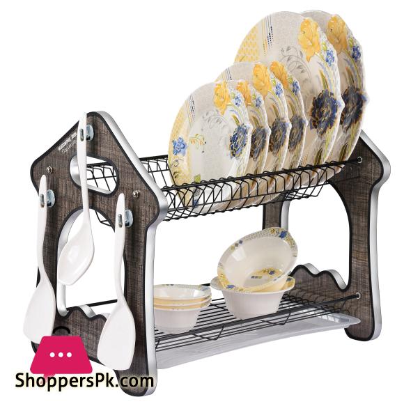 2 Tier WoodWave Dish Drying Rack Dish Organizer With Draining Tray For Bowl Cup Plate Tray & Sink accessories