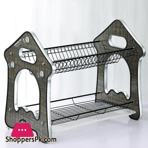 2 Tier WoodWave Dish Drying Rack Dish Organizer With Draining Tray For Bowl Cup Plate Tray & Sink accessories