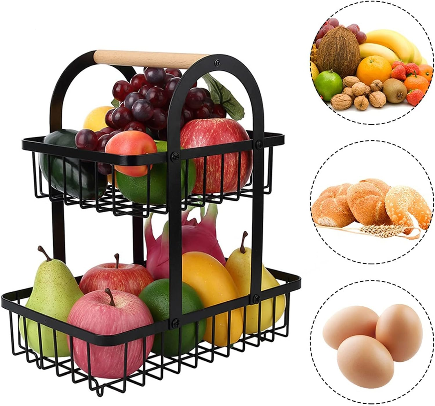 2- Tier Fruits Stand Fruit Storage Rack Stand Vegetable Holder Baskets Double Layer Fruit Basket Fruit Basket Kitchen French Country Wire Basket