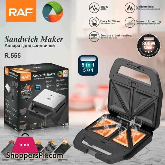 RAF 5 in 1 Detachable Non-stick Plates Sandwich, Panini grill Waffles Maker With 5 Sets