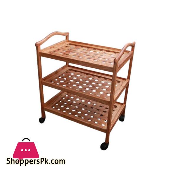Wooden Tea Trolly Double Handle 3 Tier