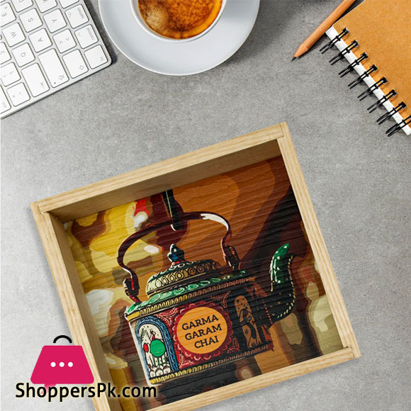 Garam Chai Kettle Art Tray 6x6 inches