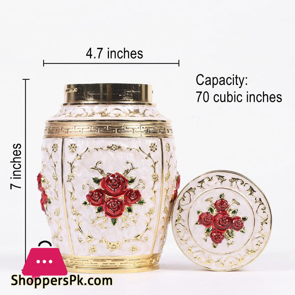 Pewter Metal Rose Flower Zinc Alloy Container 7 x 4.7 Inch -