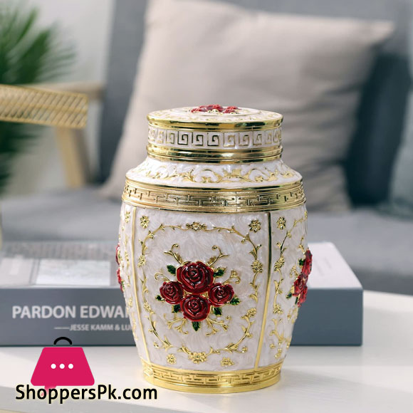 Pewter Metal Rose Flower Zinc Alloy Container 7 x 4.7 Inch -