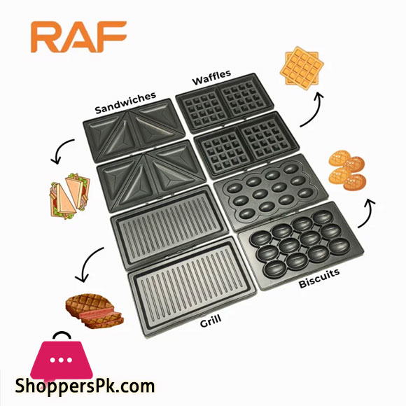RAF 4 Slice 4 in 1 Sandwich Maker, Waffle Maker, Panini Grill, Nut Maker R.550