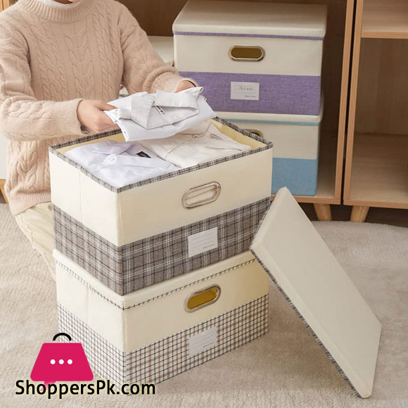 Storage Bins with Lids Foldable Cotton Linen Storage Boxes Collapsible Closet Organizer with Cover for Home Bedroom Office 1- Pcs