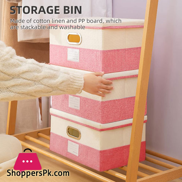 Storage Bins with Lids Foldable Cotton Linen Storage Boxes Collapsible Closet Organizer with Cover for Home Bedroom Office 1- Pcs