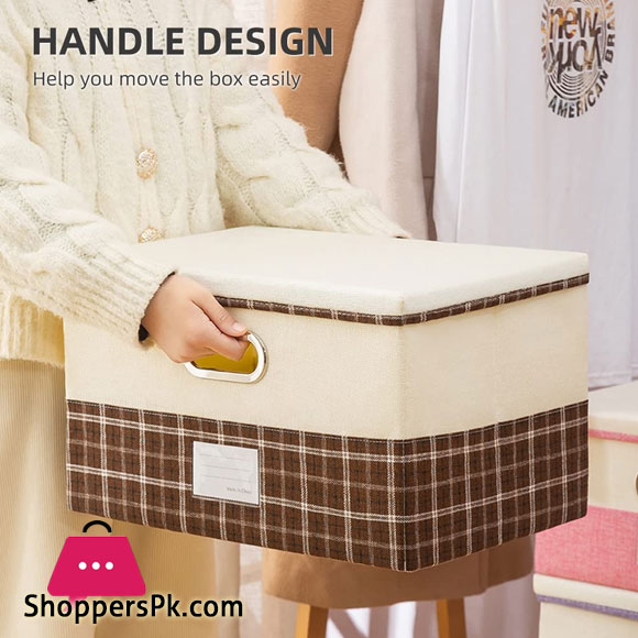 Storage Bins with Lids Foldable Cotton Linen Storage Boxes Collapsible Closet Organizer with Cover for Home Bedroom Office 1- Pcs