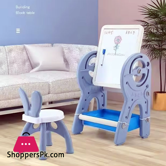 2 in 1 Plastic Indoor kids Study Desk Learning Easel Board with Chair