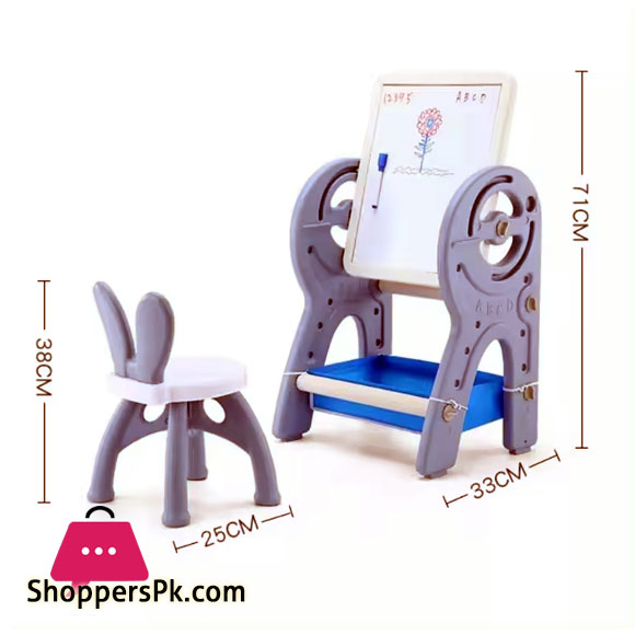 2 in 1 Plastic Indoor kids Study Desk Learning Easel Board with Chair