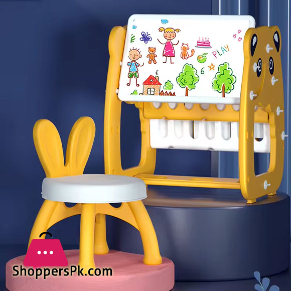 3 in 1 Plastic Indoor kids Study Desk Learning Easel Board with Book Shelf with Chair