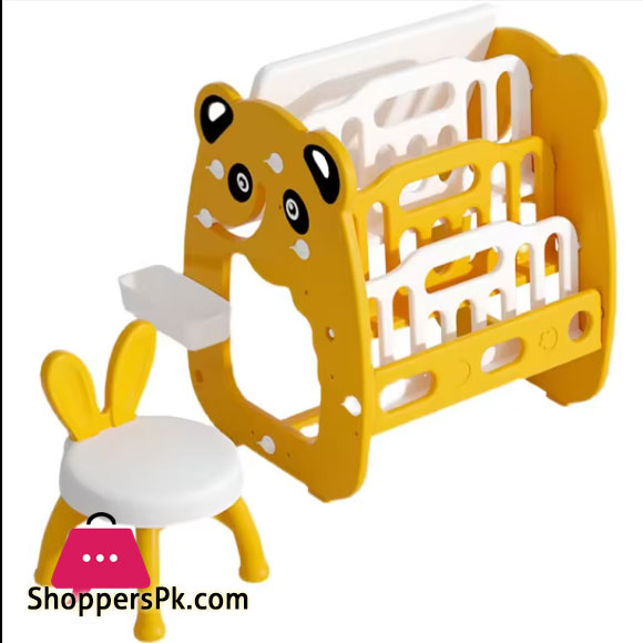 3 in 1 Plastic Indoor kids Study Desk Learning Easel Board with Book Shelf with Chair