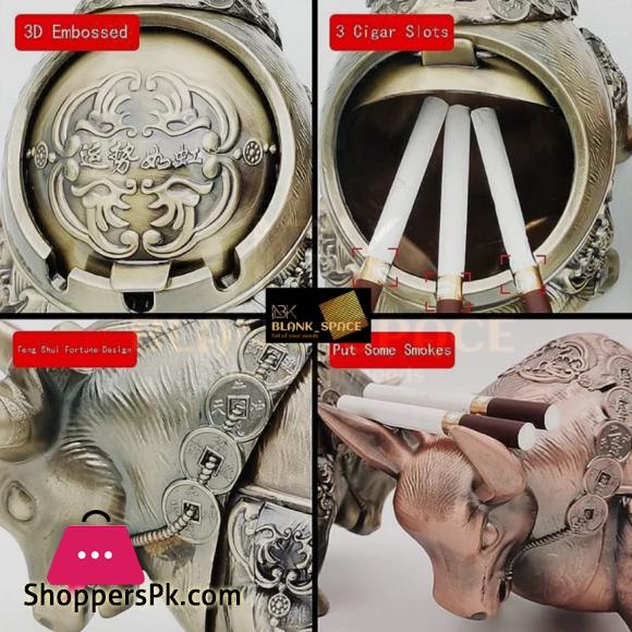 Bull Ashtray with Lid Windproof Zinc Metal Ashtray