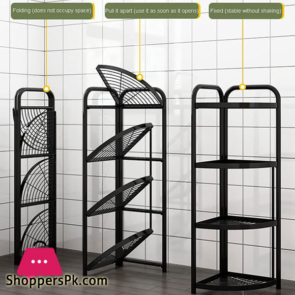 Folding Storage Rack No Installation Bathroom Kitchen Shelf Toilet Storage Shelf 4-layer