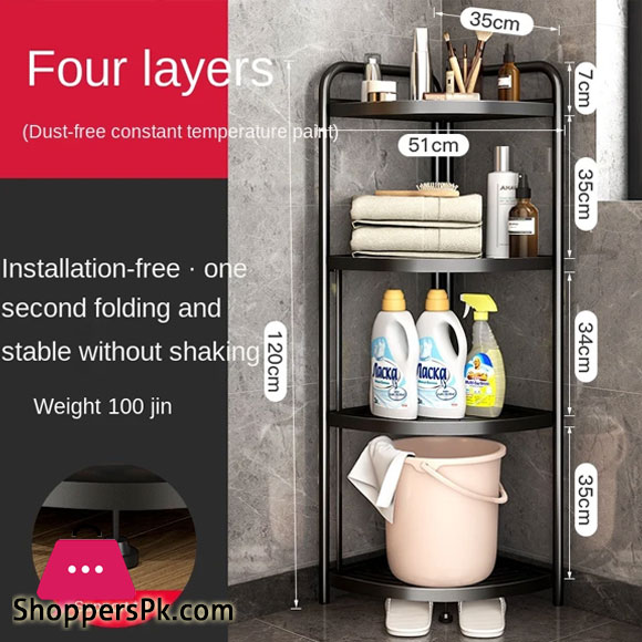 Folding Storage Rack No Installation Bathroom Kitchen Shelf Toilet Storage Shelf 4-layer